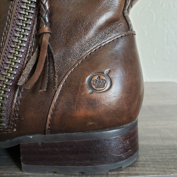 Born Gilly Burnished Leather Ankle Boot Brown 7.5 Western Cowgirl Braided Zip Up - Picture 11 of 12